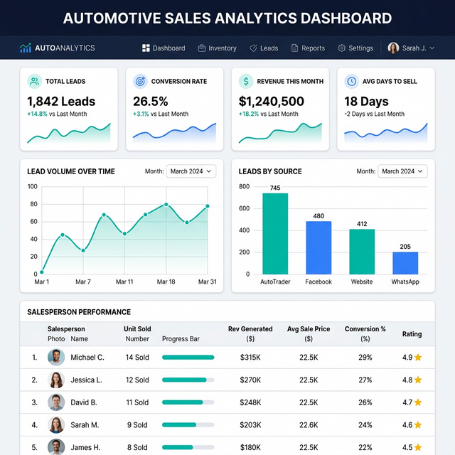 MotorX sales analytics and reporting dashboard