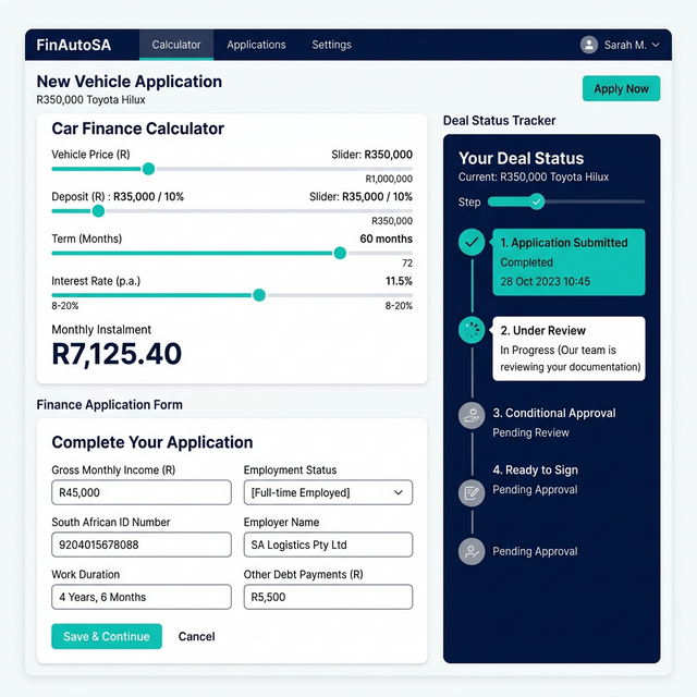 MotorX finance calculator and trade-in tool interface
