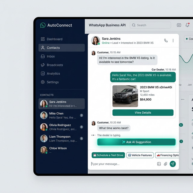 MotorX WhatsApp Business API integration chat interface