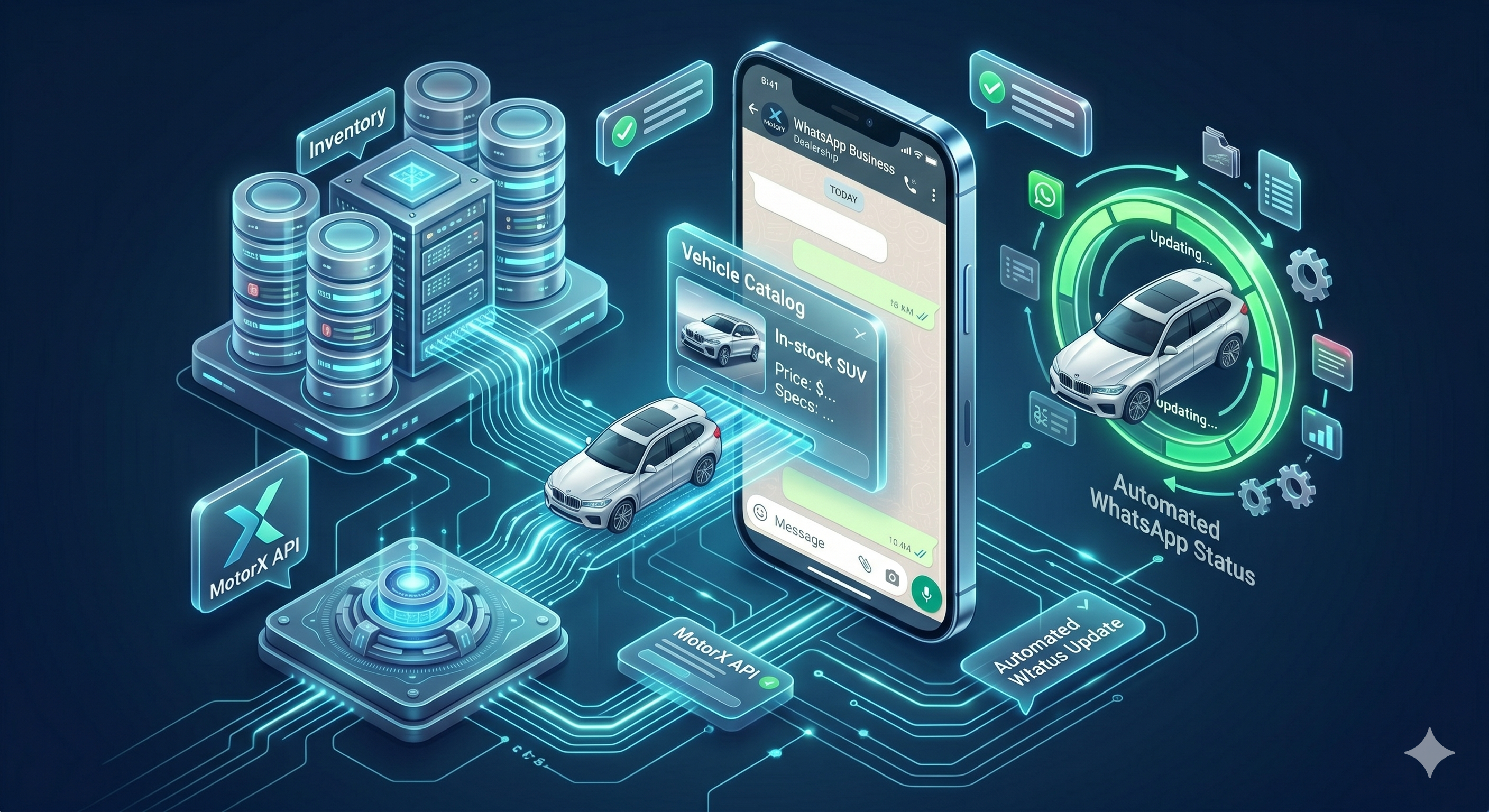MotorX WhatsApp vehicle catalog and structured communication interface